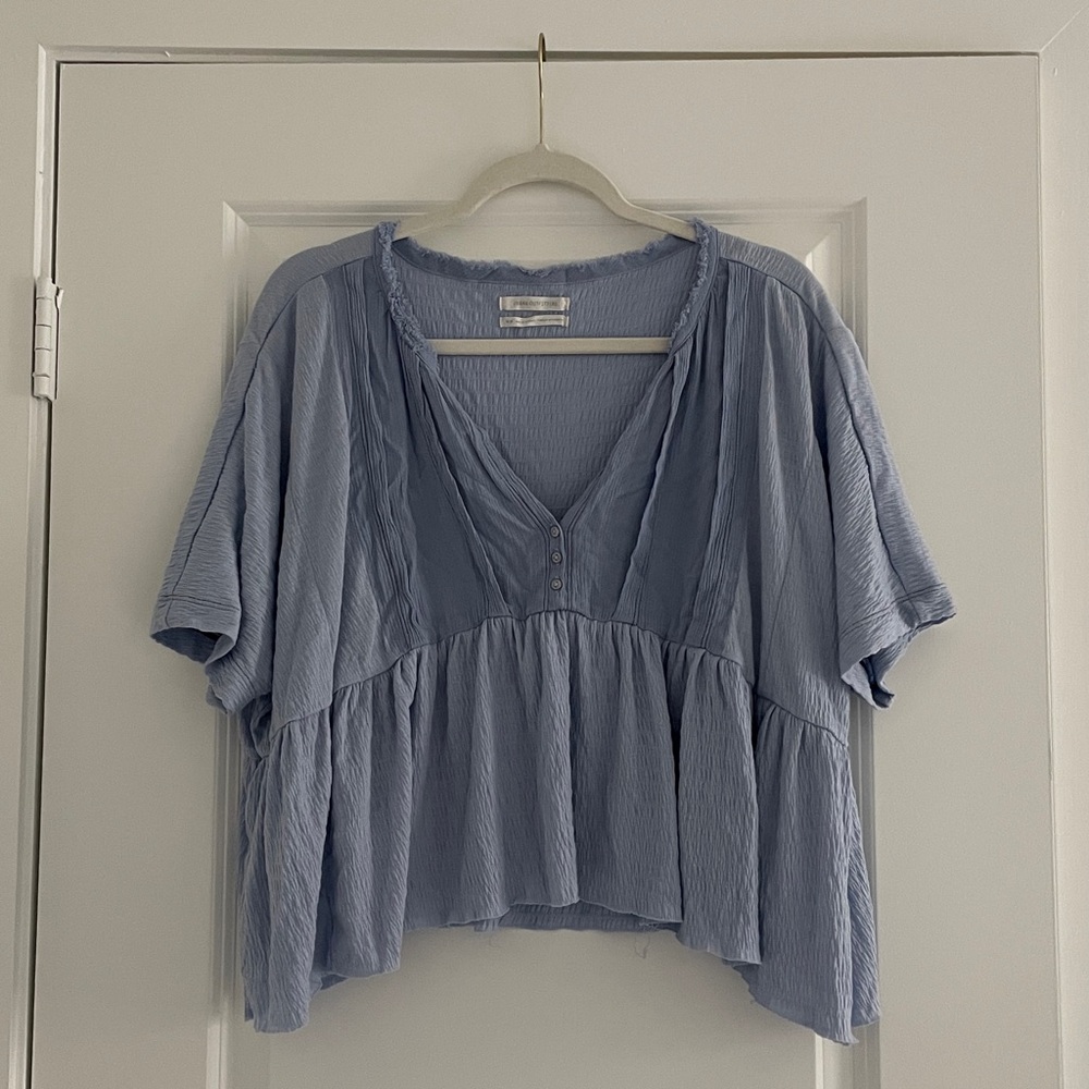 Urban Outfitters Vneck Crop Blouse Boho Coastal Blue